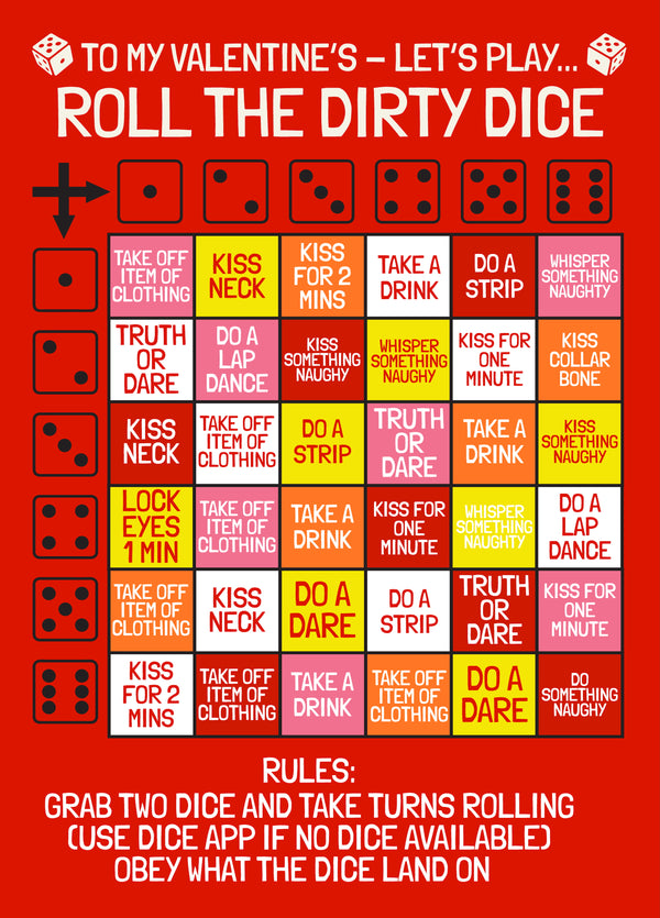 Roll The Dirty Dice - Valentine's Day Card - Game Card