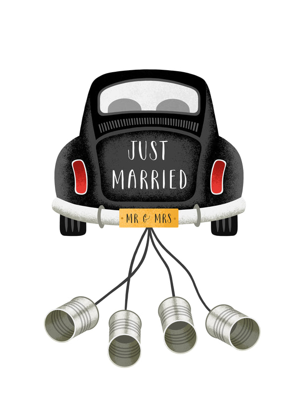 Just Married Tin Can Car Wedding Card