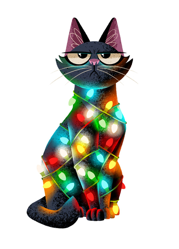 Cat In Fairy Lights Card