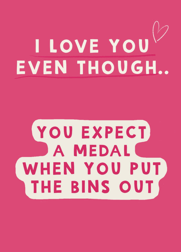 Medal For Putting The Bins Out Funny Anniversary Card