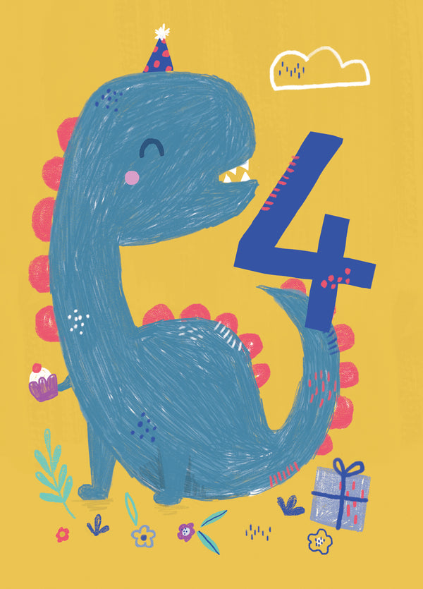 4th Birthday Dinosaur Card