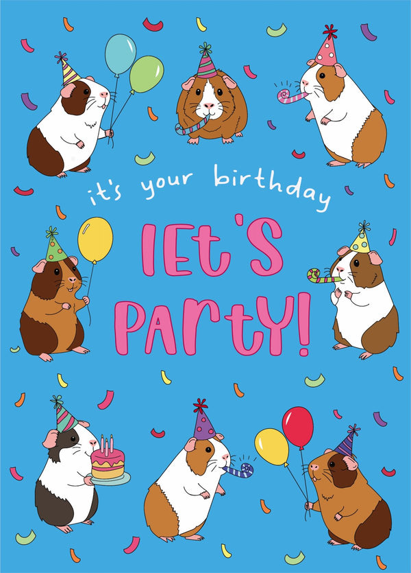 Let's Party - Guinea Pig Themed Birthday Card