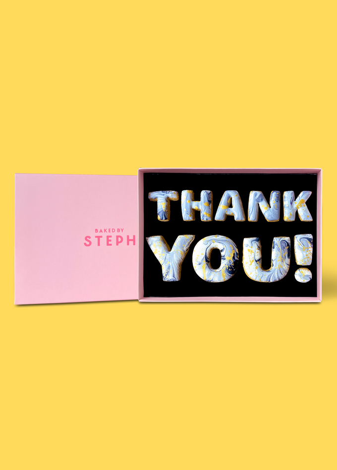 Thank You! Letterbox Message Cookies Pink Grey