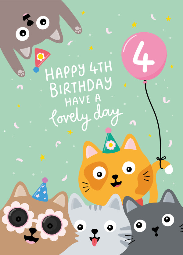Cute Cats 4th Birthday Card