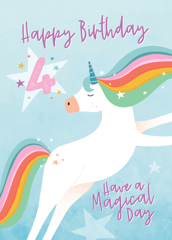 Unicorn 4th Birthday Card