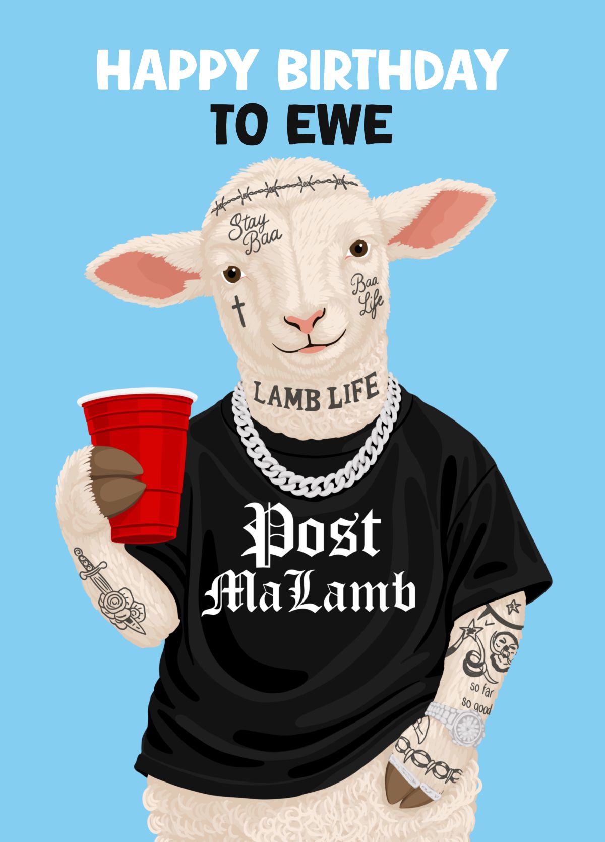 Punny Post Malone Inspired Lamb Card