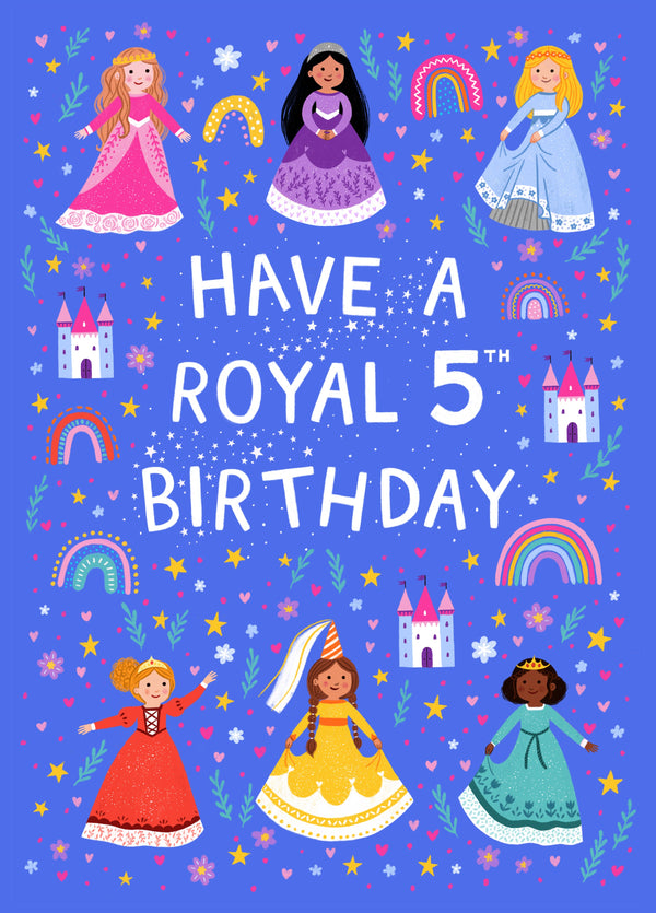 Cute 5th Birthday Card - For Her - Princesses