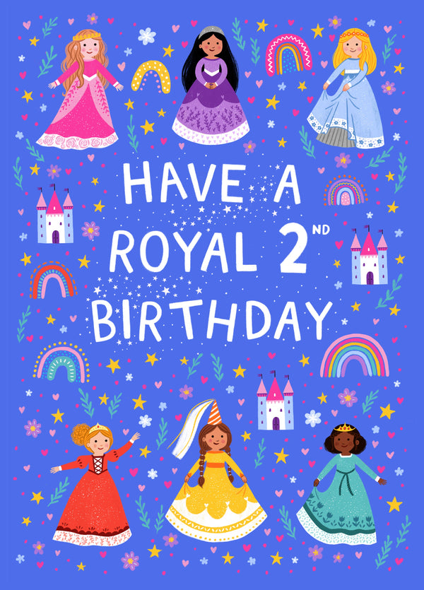 Cute 2nd Birthday Card - For Her - Princesses