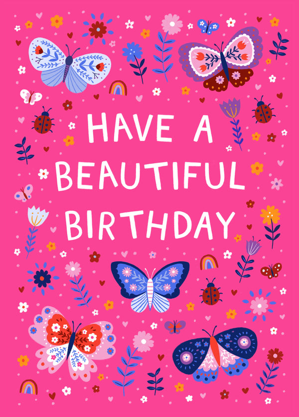 Cute Birthday Card - For Her - Butterflies And Ladybirds