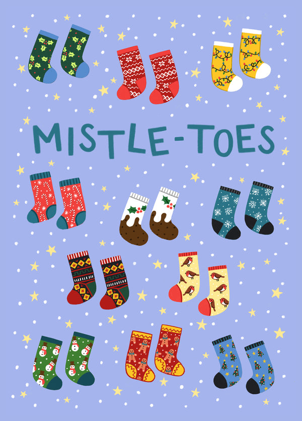 Cute Christmas Card - Mistle-Toes - Patterned Wooly Socks