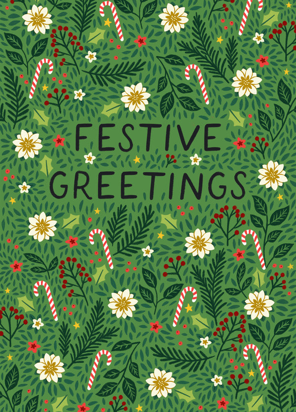 Classic Christmas/New Year Card - Festive Greetings - Candy Canes