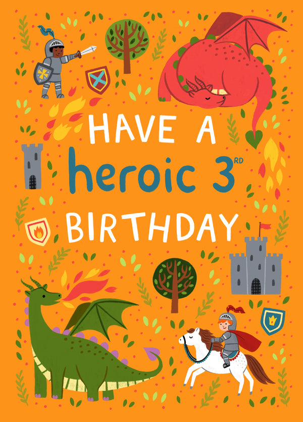 Cute Birthday Card - 3rd - Knights And Dragons