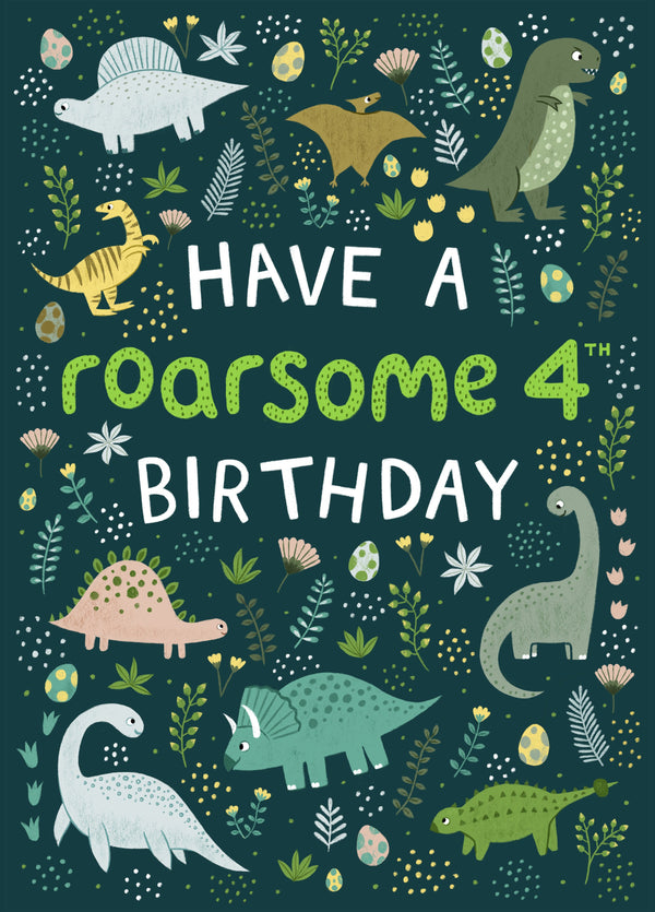 Have A Roarsome 4th Birthday Dinosaur Card