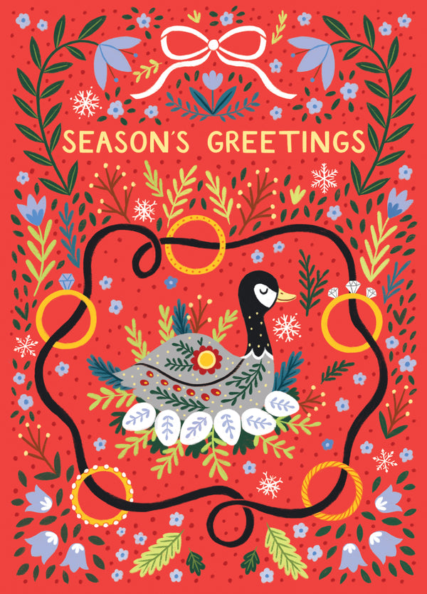 Pretty Christmas Card - Twelve Days Of Christmas - Five Gold Rings & Six Geese Laying