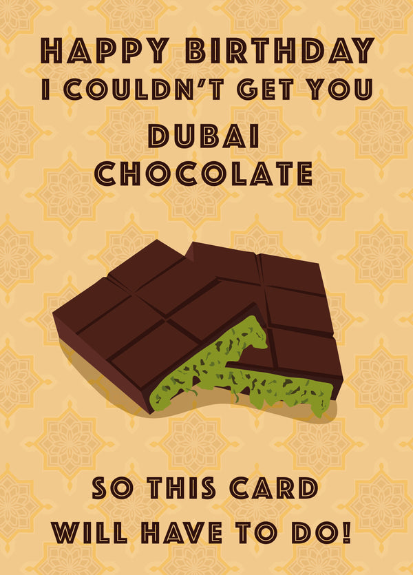 Funny Dubai Chocolate Themed Birthday Card