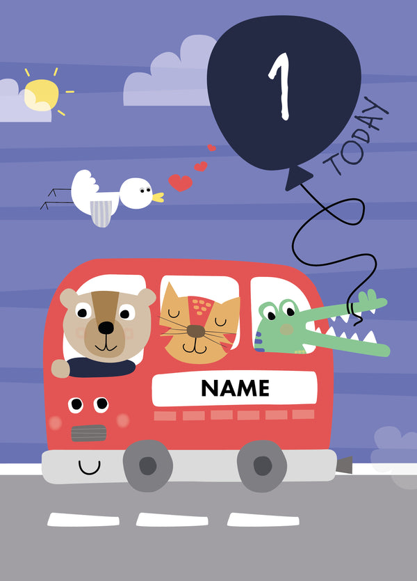 1st Birthday Bus Card