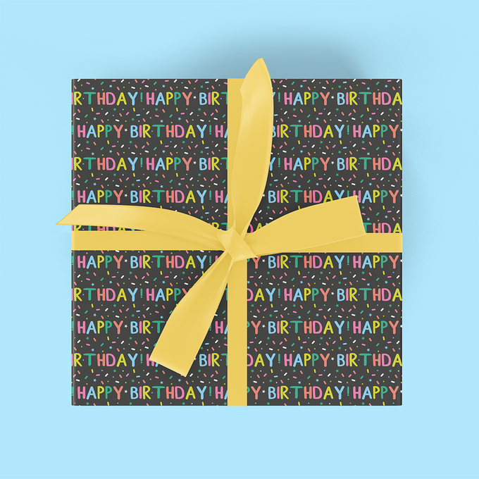 Happy Birthday on Black Flat Wrap