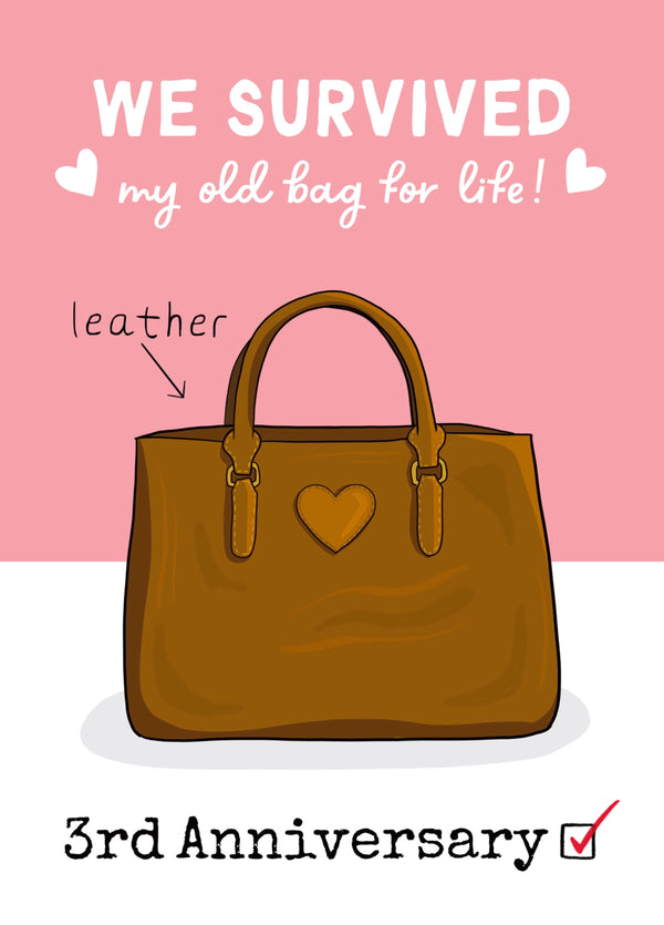 Funny 3 Year Leather Anniversary Old Bag Card