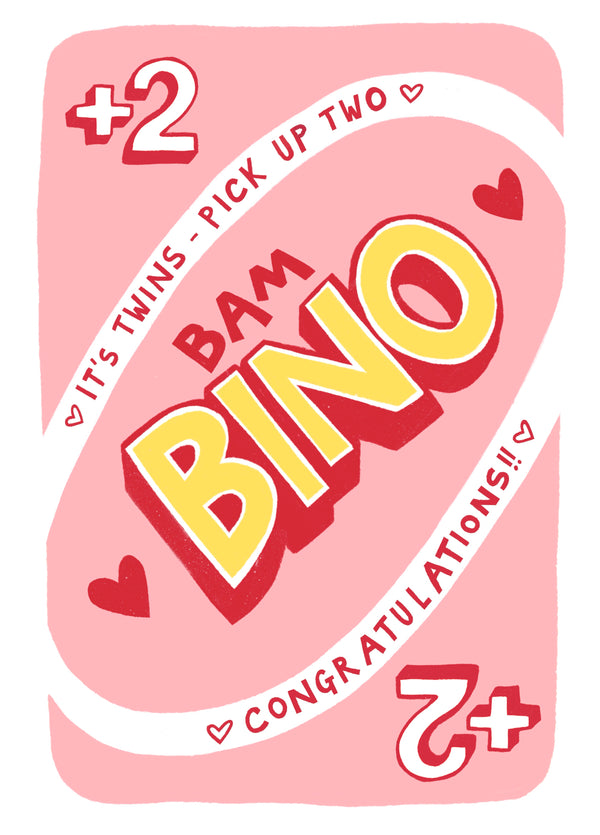 Funny Uno Inspired New Baby Card For Twin Girls