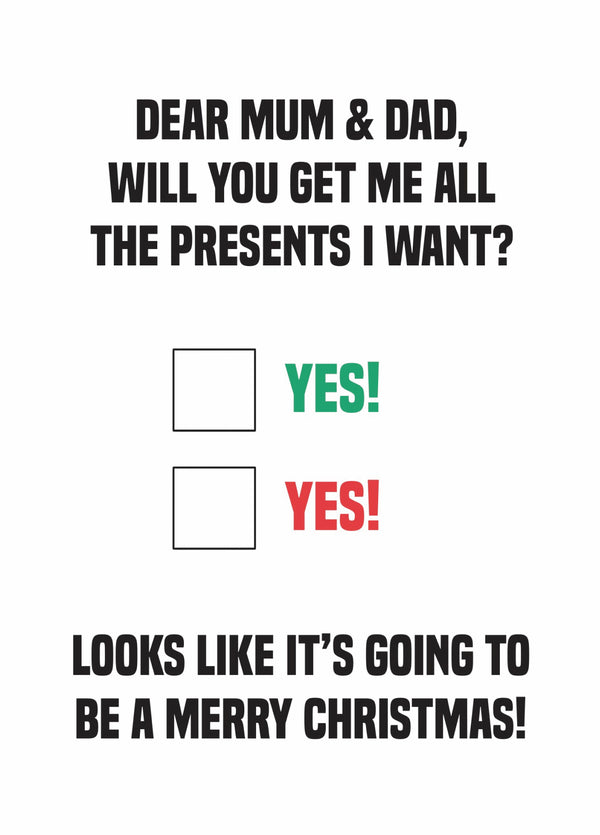 Parents All The Presents Christmas Card