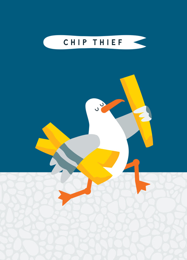 Chip Thief Seagull Funny Seaside Greeting Card